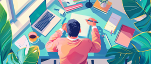student writing at a desk